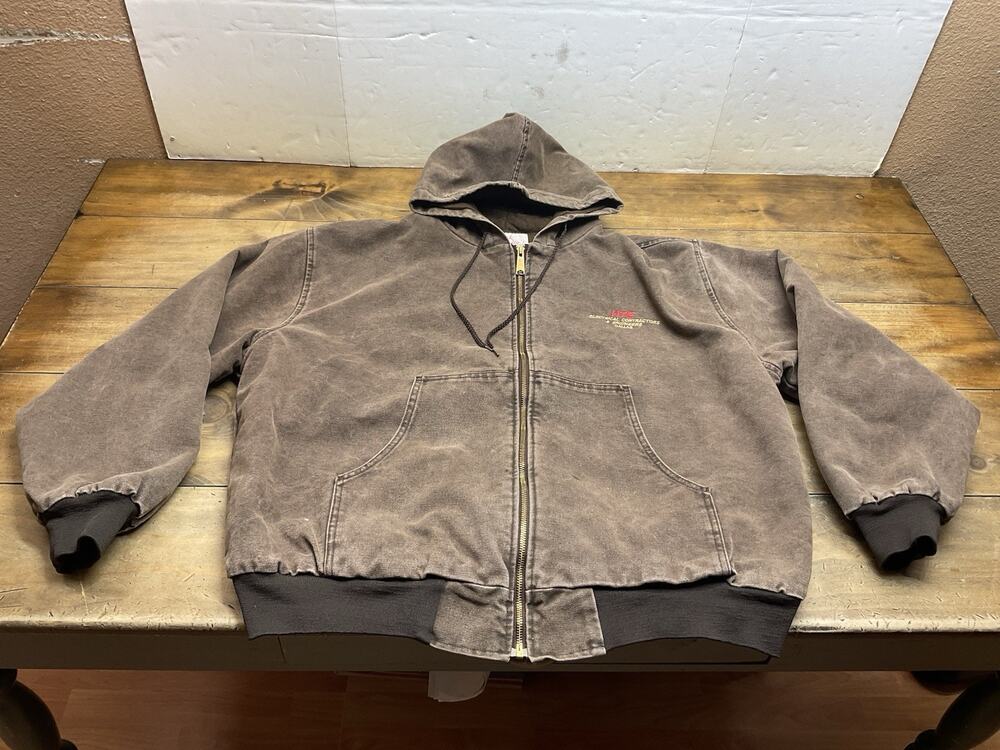 Vintage Ozark Mountain Apparel Quilted Lined Canvas Hooded Work Jacket Brown XL